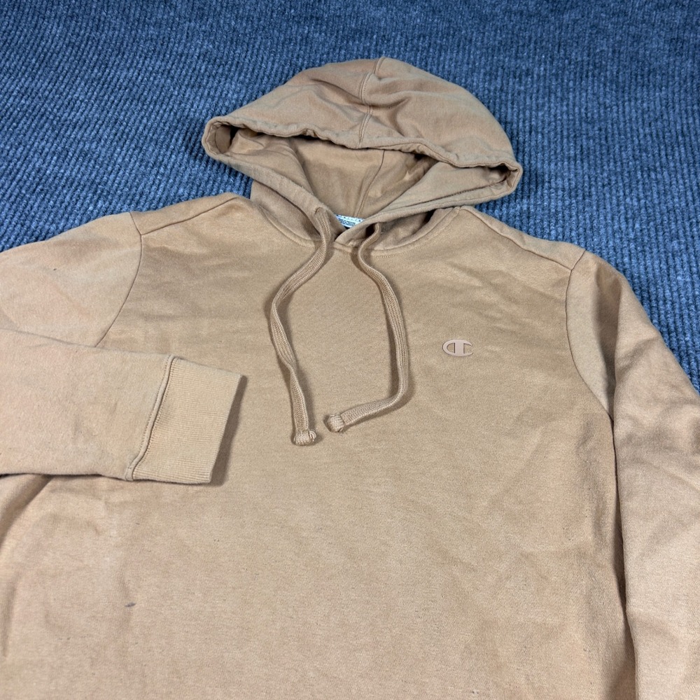 Champion Hoodie Mens M Pullover Tan Brown Embroidered Logo Long Sleeve